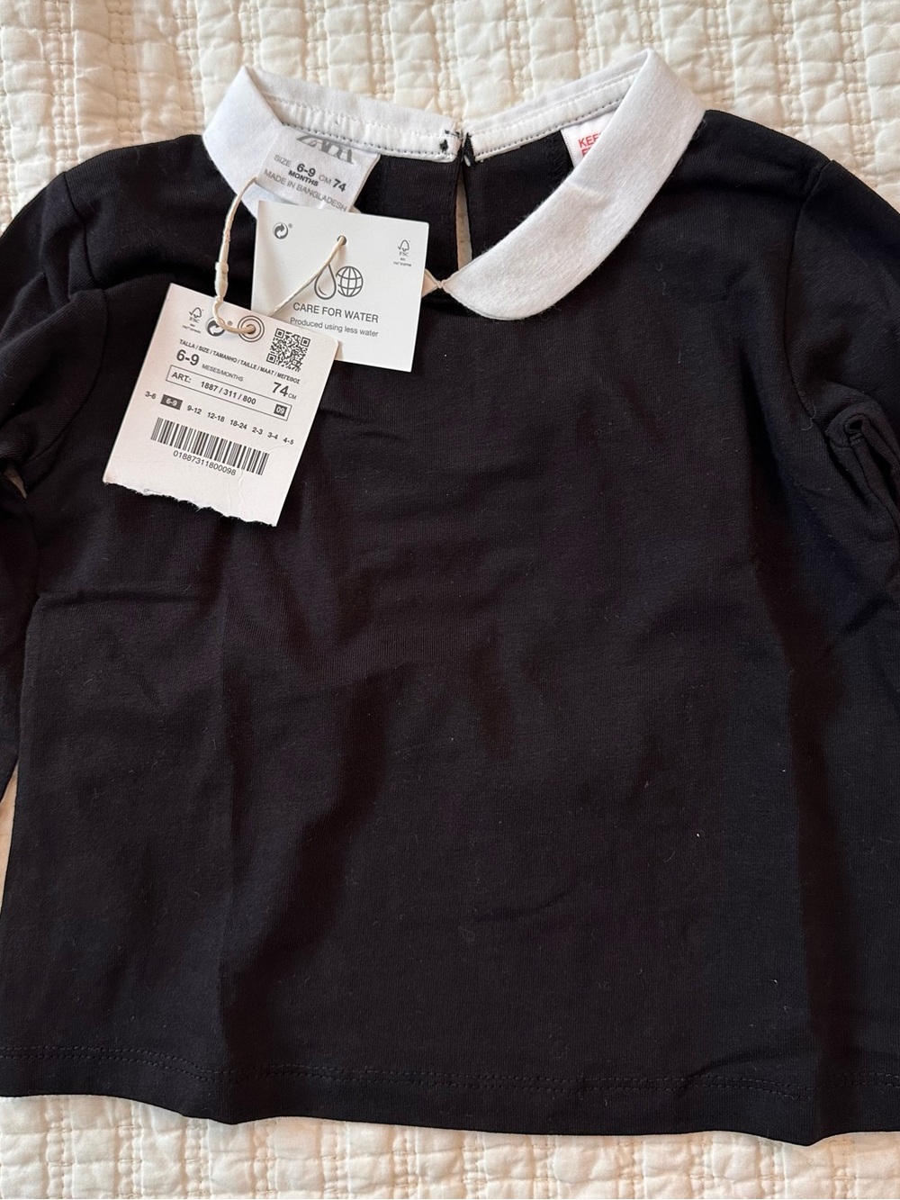 Zara Black Long-Sleeve Top with White Peter Pan Collar